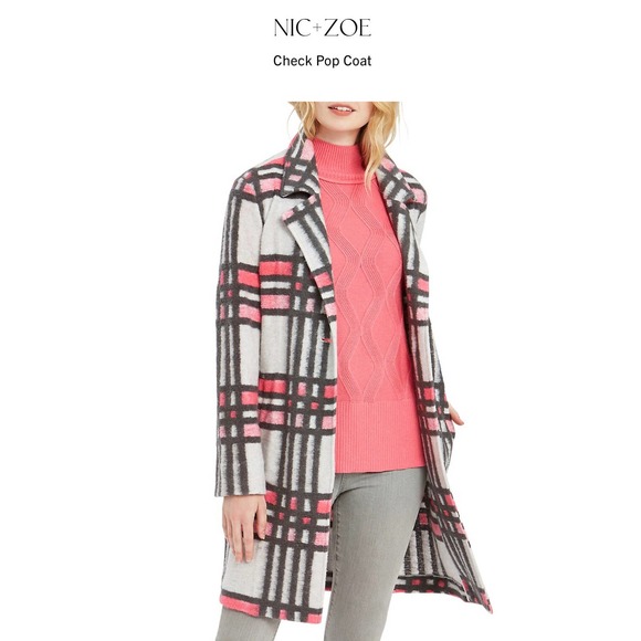 NIC + ZOE Check Pop  Sweater Jacket / Coat. Pink Multi Cotton Wool Blend - M - Picture 4 of 16